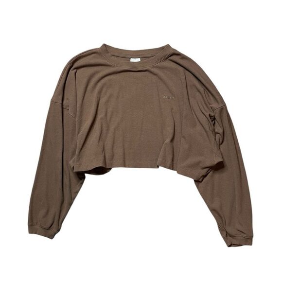 CREAM YOGA Alexa Oversized  Long Sleeve Crop Top M/L Brown - Picture 2 of 8